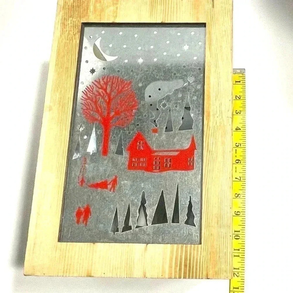 Harry David Lantern Christmas Holiday Candle Box Holder Wood Tin Cut Out Shadow - Picture 7 of 7